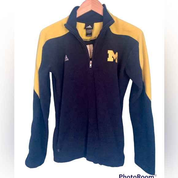 Adidas Michigan Wolverines Navy Yellow 1/4 Zip Fleece Jacket Youth Large - Picture 2 of 6